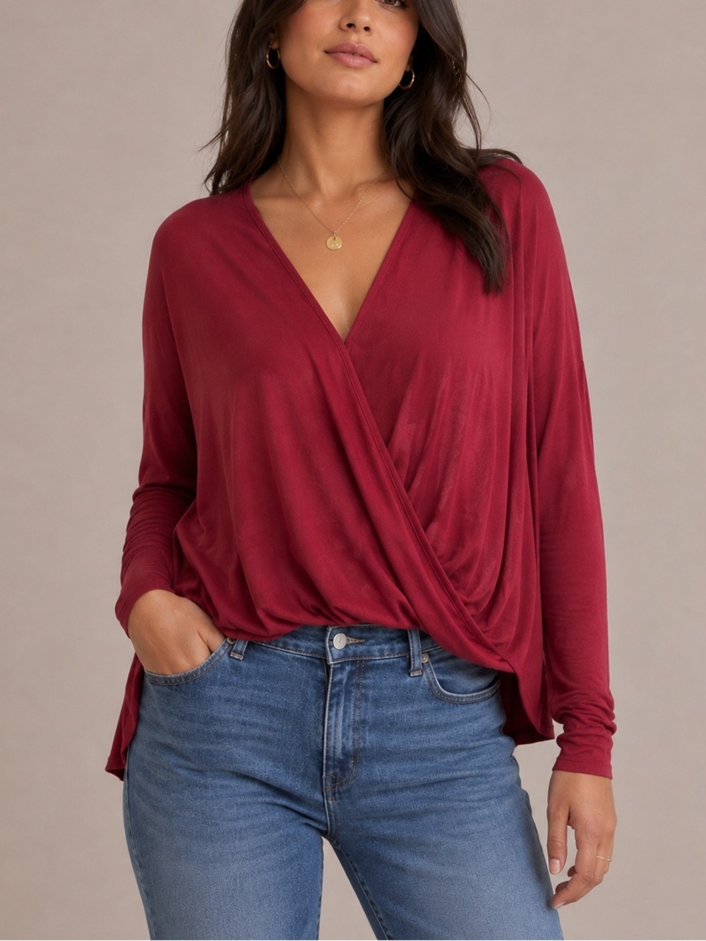 Self Contrast x Anthropologie Burgundy Draped Wrap Top – Size M
